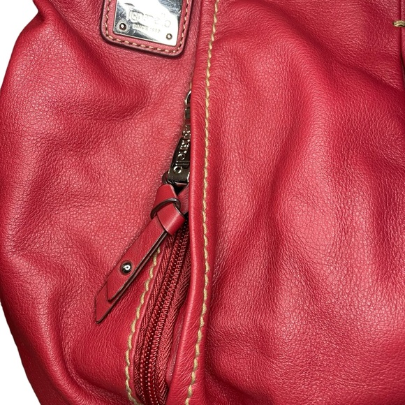 Tignanello Red Leather Hobo Bag With Striped Satin Interior Shoulder Purse - Picture 4 of 16